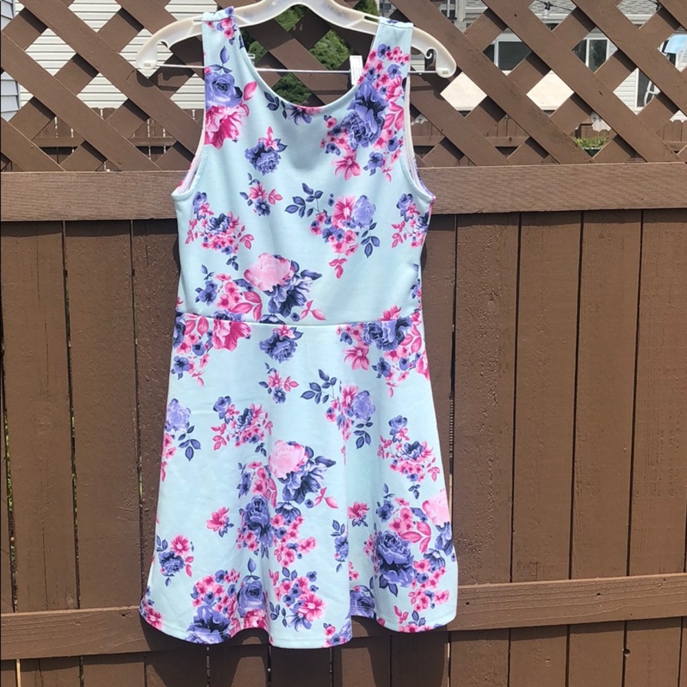 Teal with Floral Accents Skater Dress